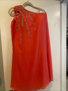 One-Shoulder Red Embellished Evening Dress